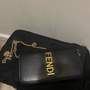 Fendi Black Crossbody Bag with Gold Chain